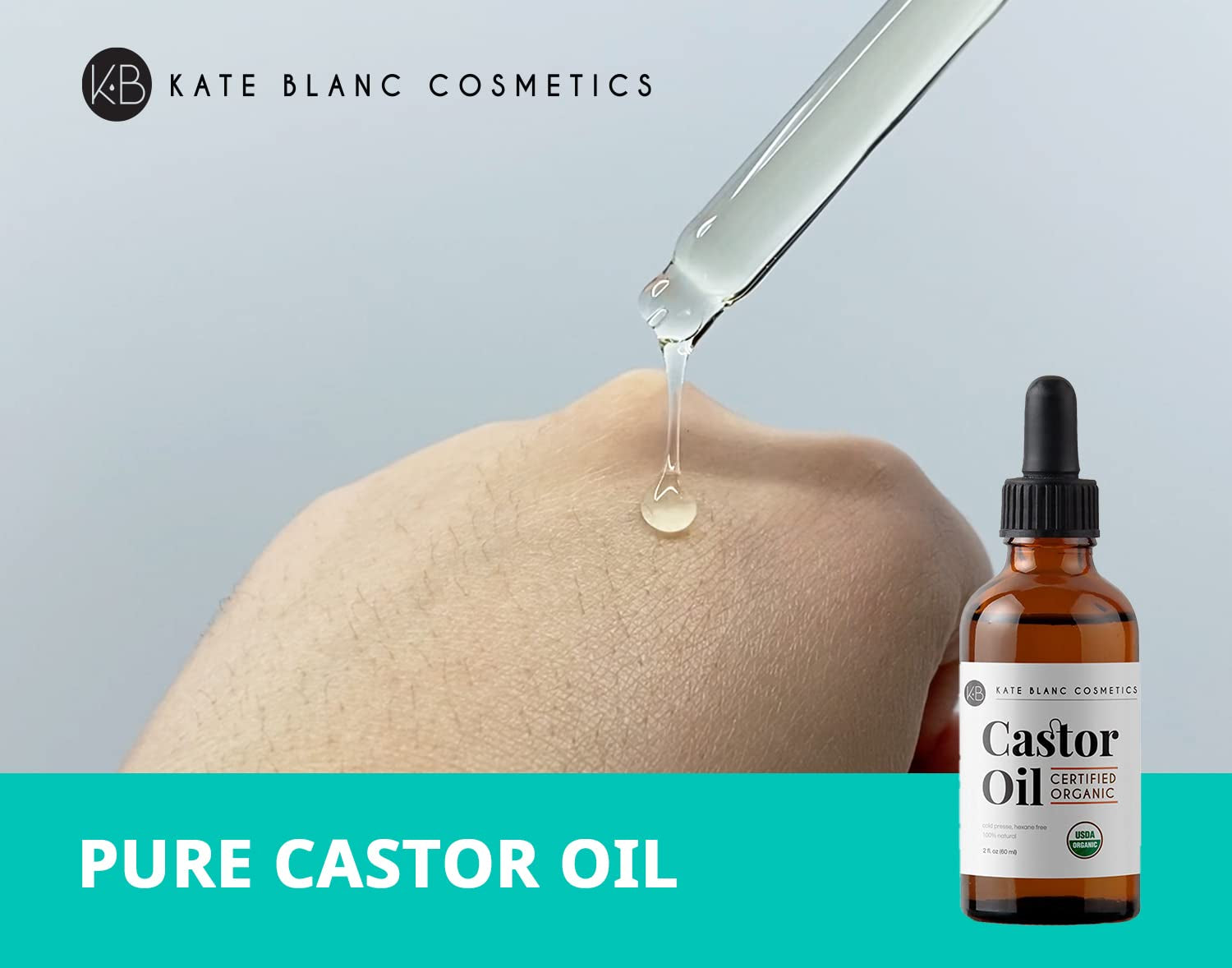 Castor Oil Organic for Hair, Lashes, Face (2Oz), 100% Pure, Cold Pressed, Hexane Free. Eyelash Serum for Thicker-Looking Eyelashes & Eyebrows